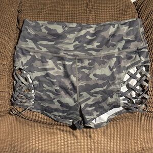 Camo Print Women's Shorts with Side Lattice